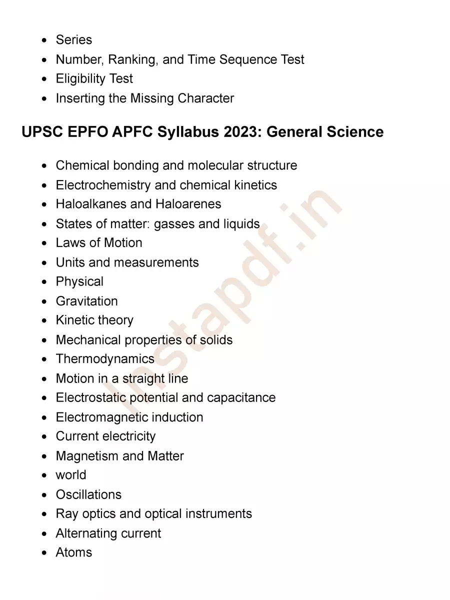 2nd Page of UPSC EPFO Syllabus PDF
