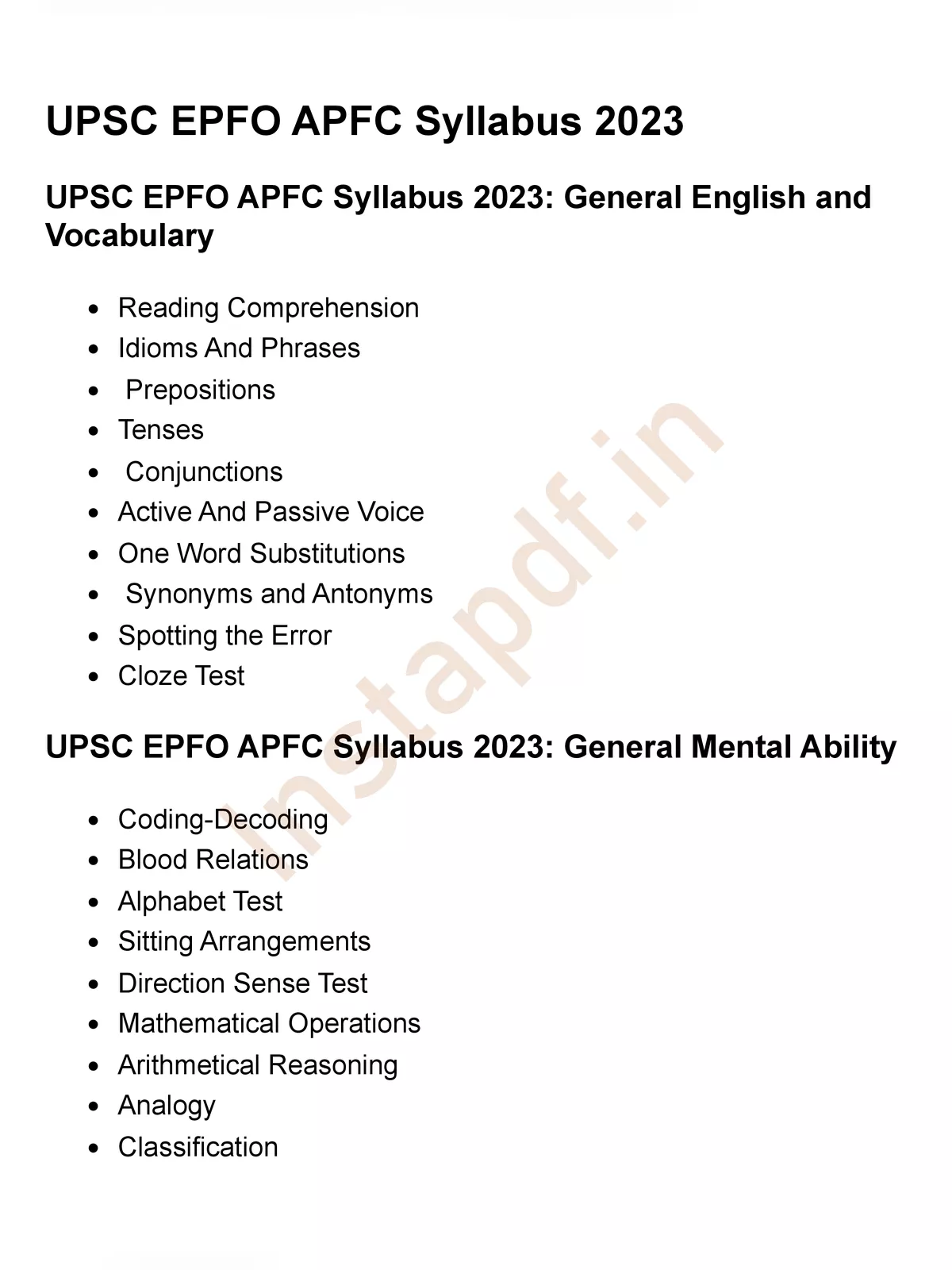 UPSC EPFO Syllabus