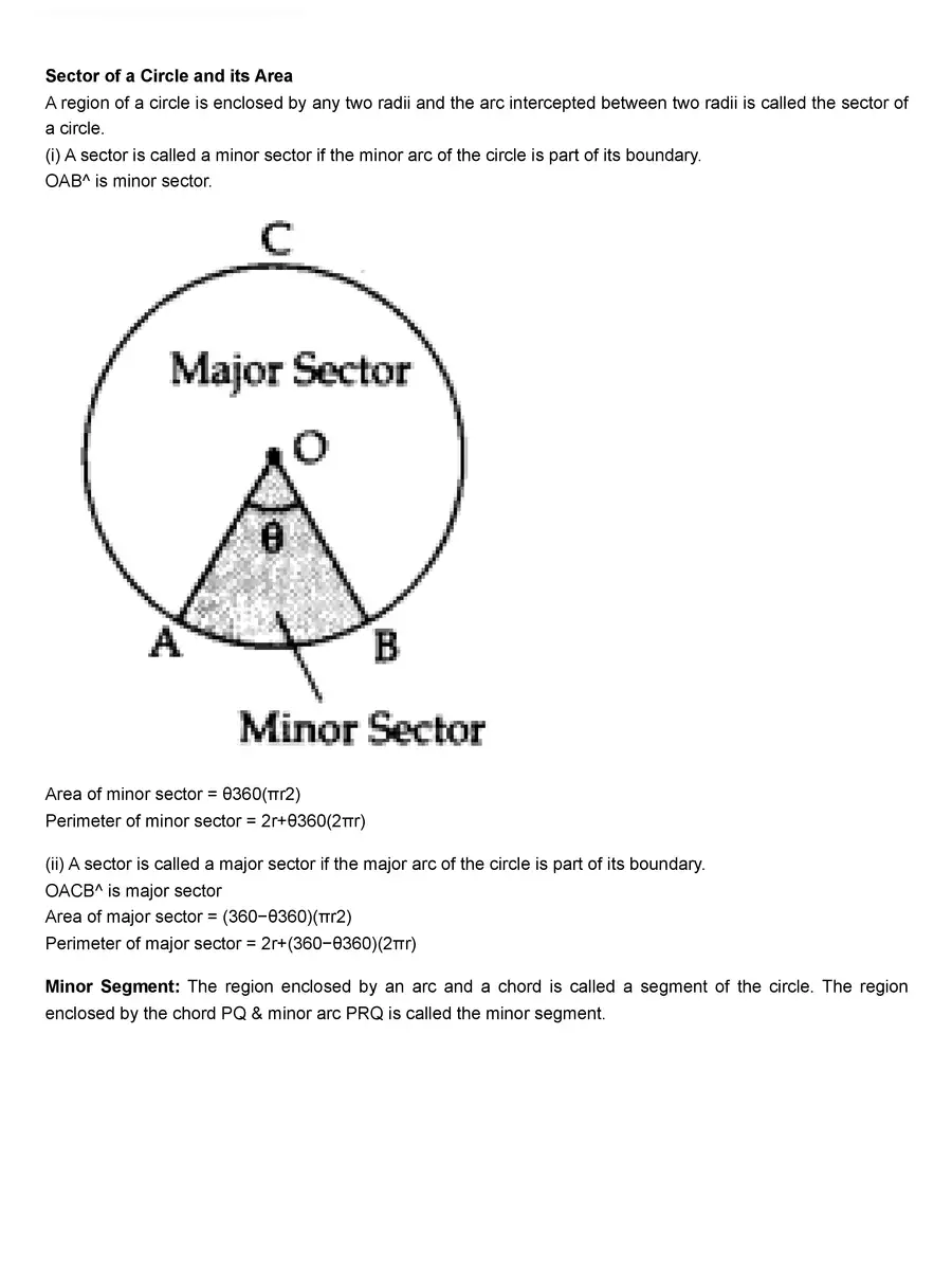 2nd Page of Area Related Circle Class 10 Formulas PDF