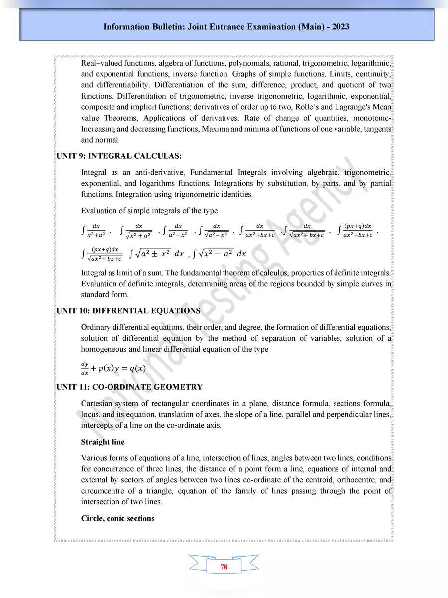 2nd Page of JEE Mains Syllabus 2023 by NTA PDF