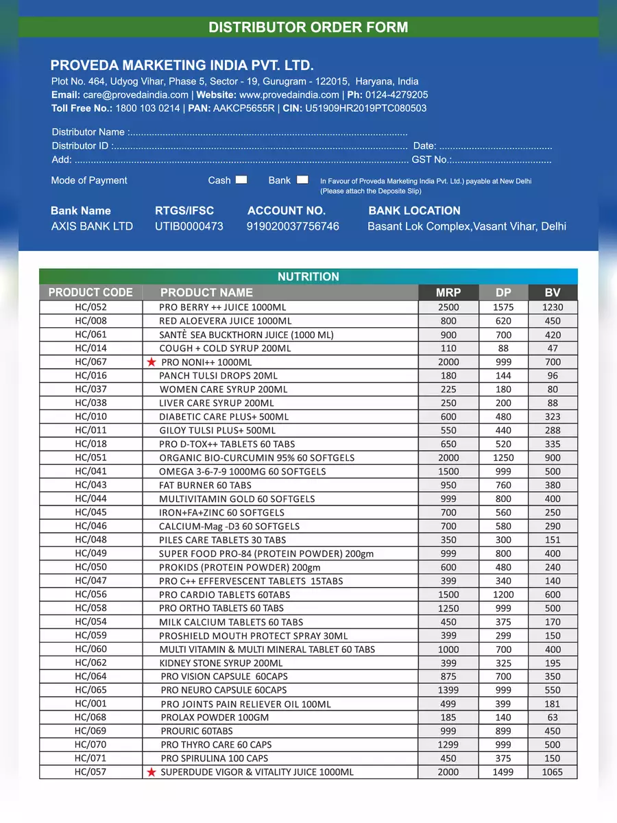 2nd Page of Proveda Products Price List 2024 PDF