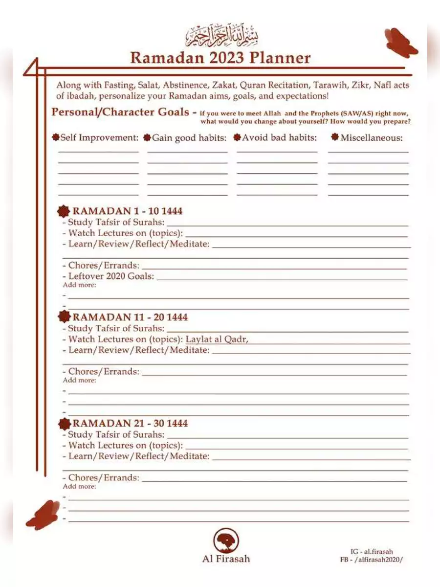 2nd Page of Ramadan Planner 2023 PDF