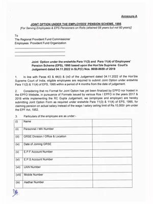 Joint Option Form for Higher Pension