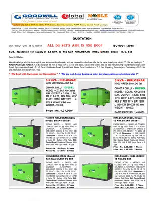 Kirloskar Generator Price List