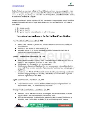 List of Important Amendments in Indian Constitution