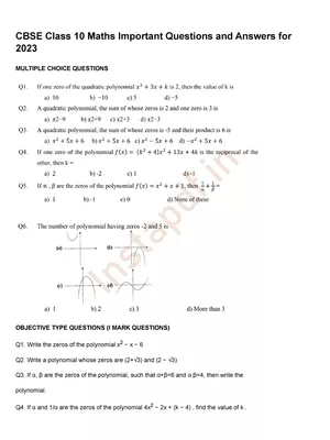 Most Important Questions for Class 10 Maths Board Exam 2023