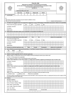 Form 49A – Application Form for PAN Card PDF