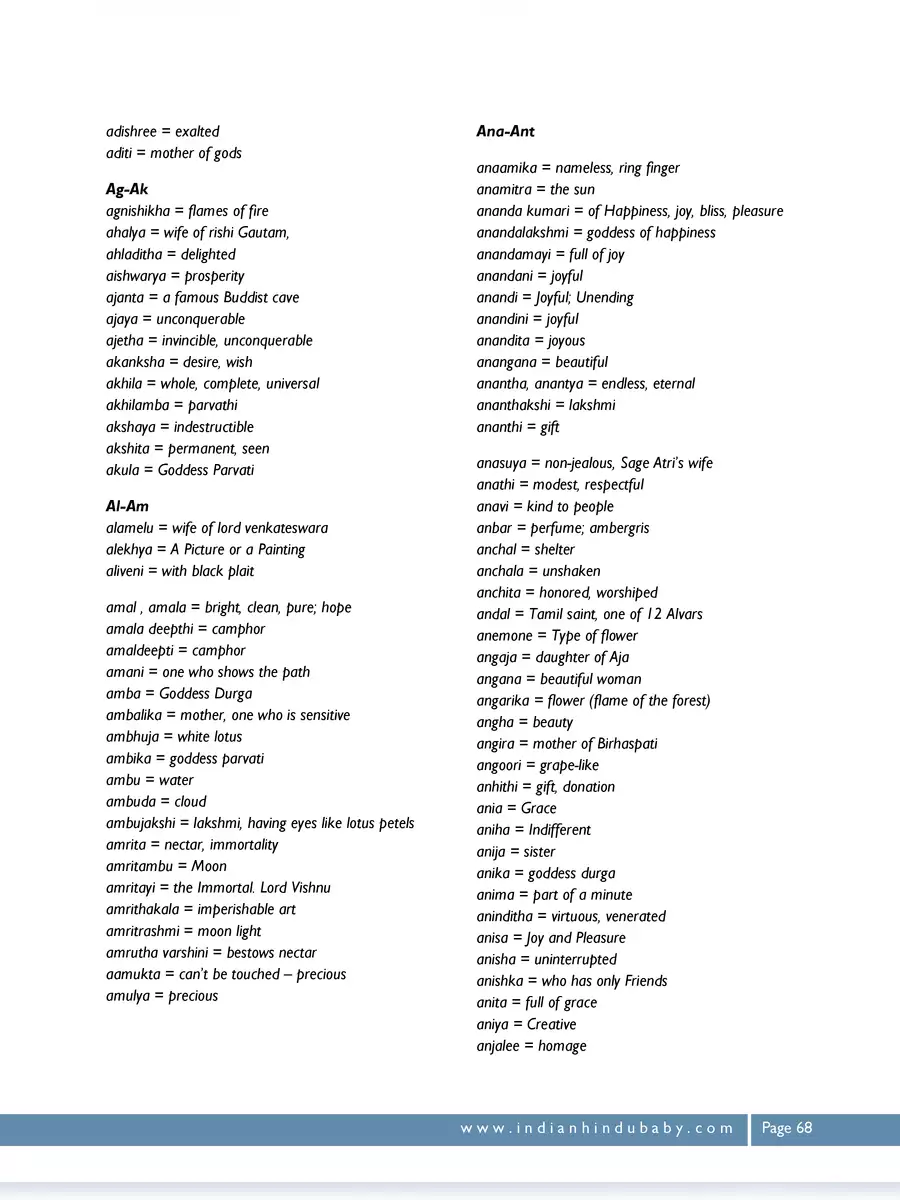 2nd Page of 500+ A to Z Baby Girl Names Hindu 2024 PDF