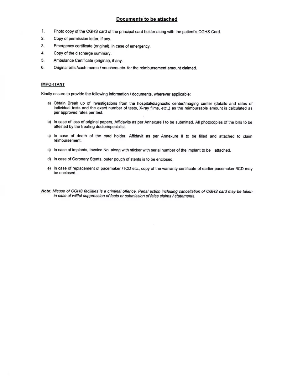 2nd Page of CGHS MRC Form for Pensioners PDF