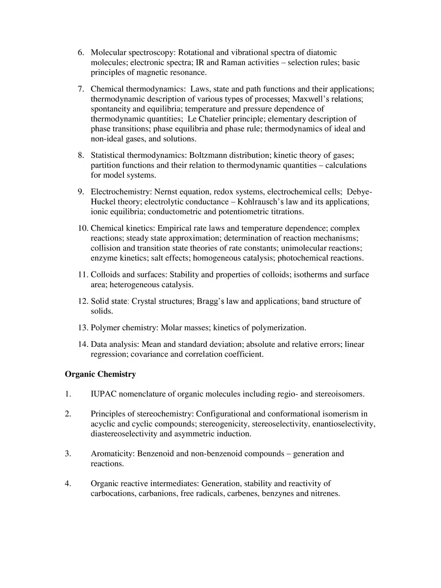 2nd Page of CSIR NET Syllabus Chemistry 2023 PDF