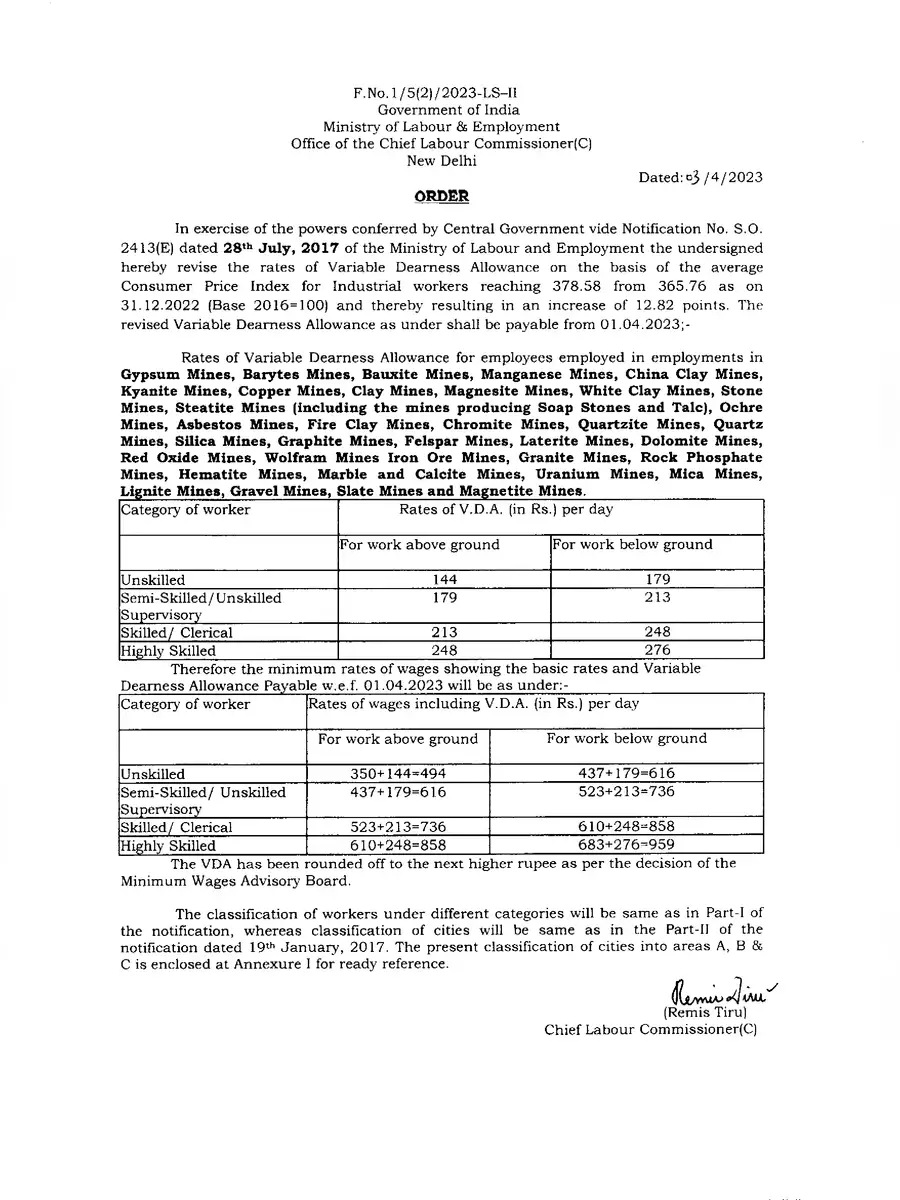 2nd Page of Minimum Wages in Delhi April 2023 Notification PDF