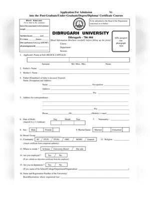 Dibrugarh University Admission Form