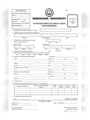 Dibrugarh University Registration Form 2024