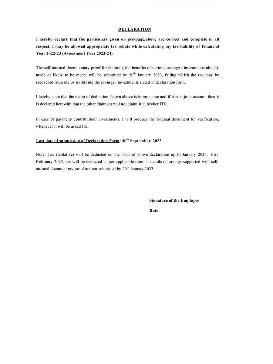 2nd Page of TDS Declaration Form PDF