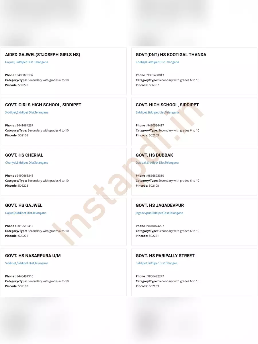 2nd Page of KGBV Schools List in Telangana PDF