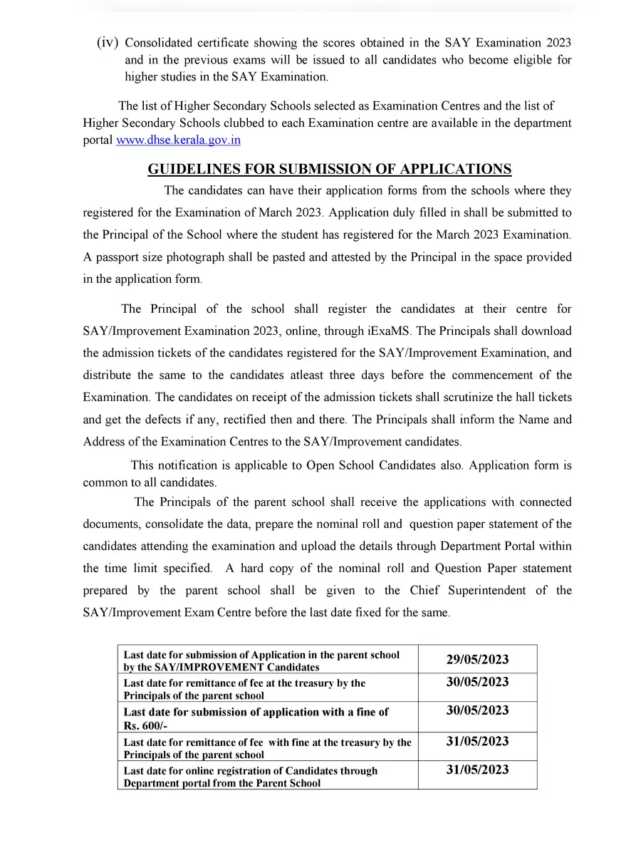 2nd Page of Plus Two Say Exam Application Form 2023 PDF