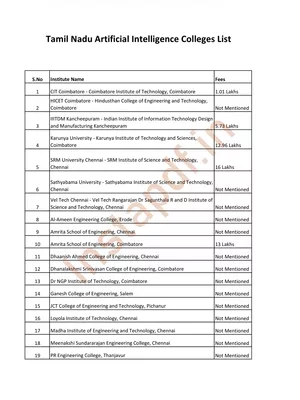 Artificial Intelligence Course Tamilnadu Colleges List