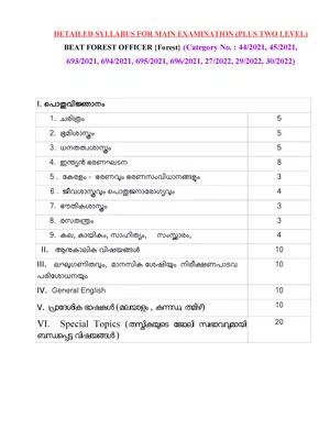 Beat Forest Officer Special Topics Malayalam