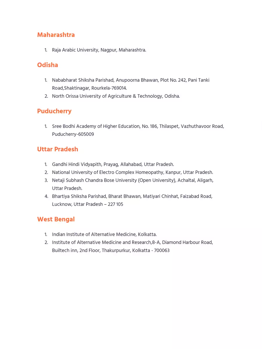 2nd Page of UGC Fake University List 2024 PDF