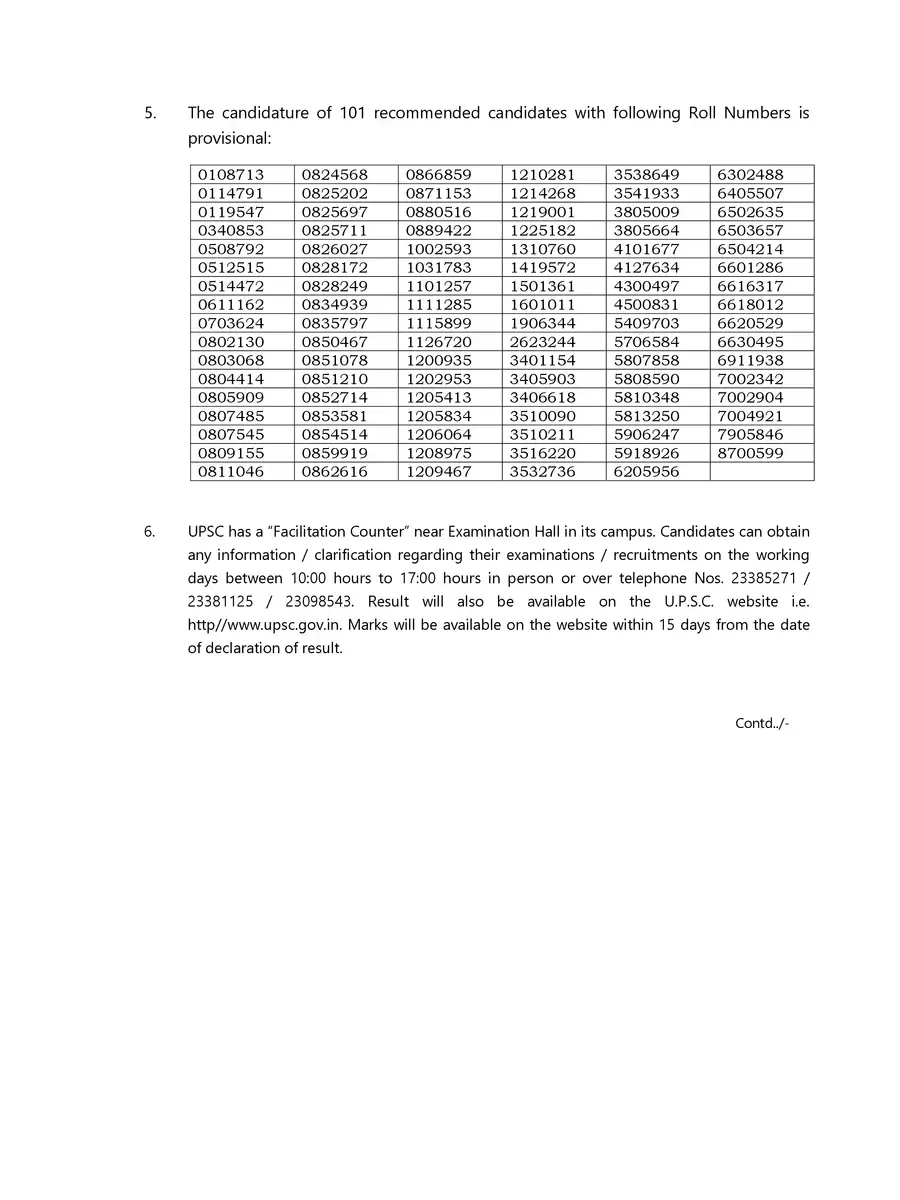 2nd Page of UPSC Rank List 2022 PDF