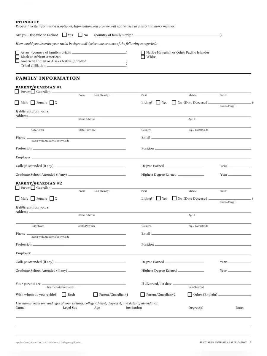 2nd Page of College Admission Form PDF