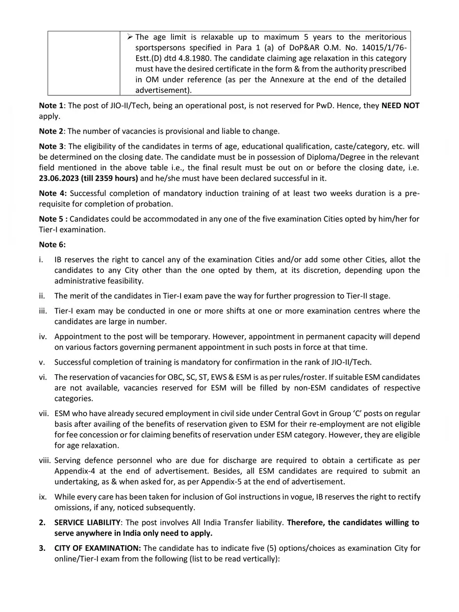 2nd Page of IB JIO Notification 2023 PDF