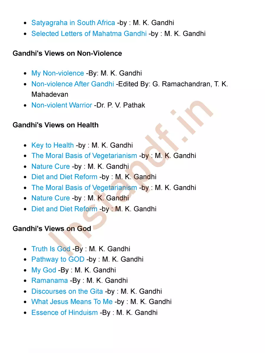 2nd Page of List of Books Written by Mahatma Gandhi PDF