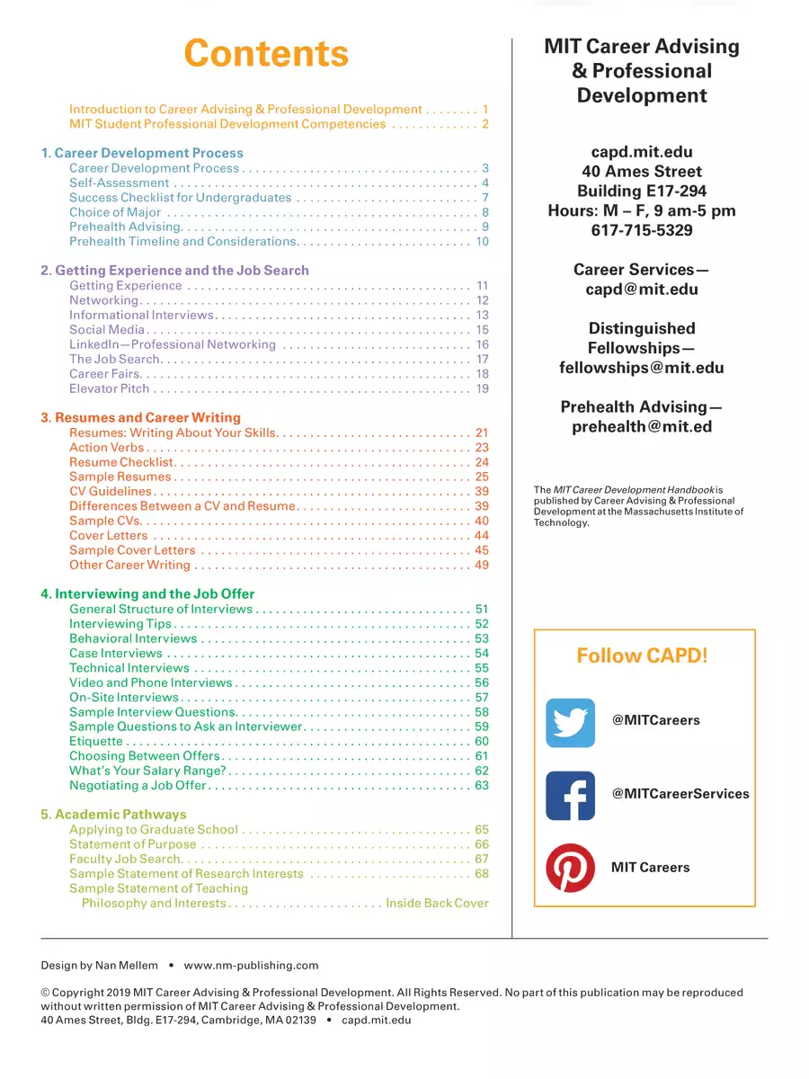 2nd Page of MIT Career Development Handbook PDF