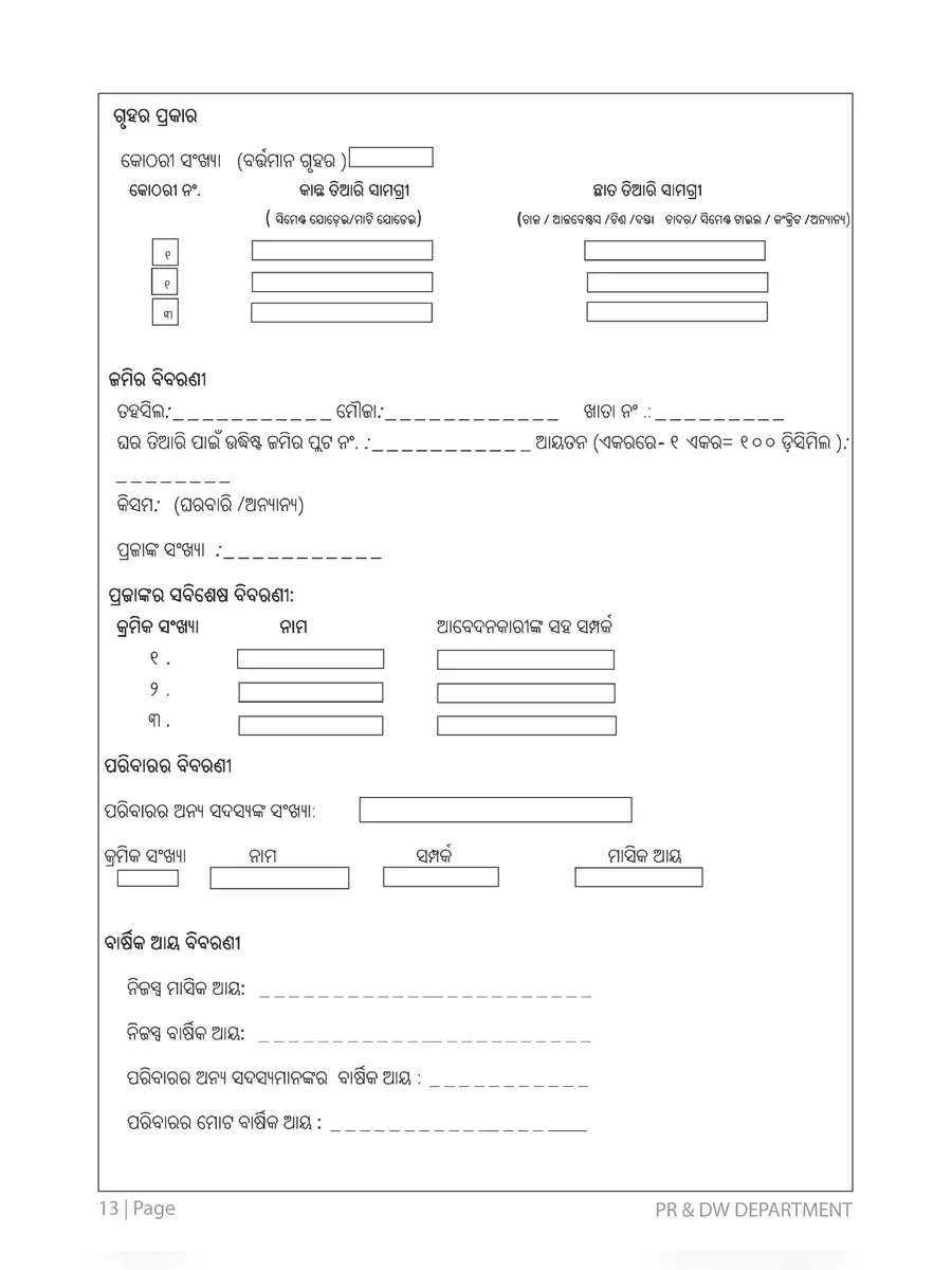 2nd Page of Odisha Mo Ghara Yojana 2024 Application Form PDF