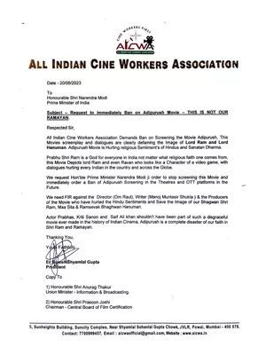 AICWA Letter to Modi (Adipurush Ban) PDF