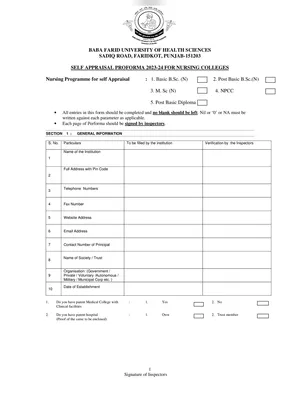 Self Appraisal Performa for Nursing Colleges 2023-24 (BFUHS) PDF