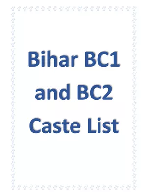 Bihar BC1 and BC2 Caste List Hindi