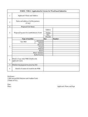 Application form for License for Wood Based Industry Gujarat PDF