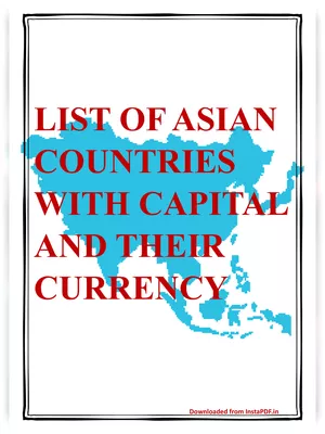 List of Asian Countries and Their Capitals and Currencies