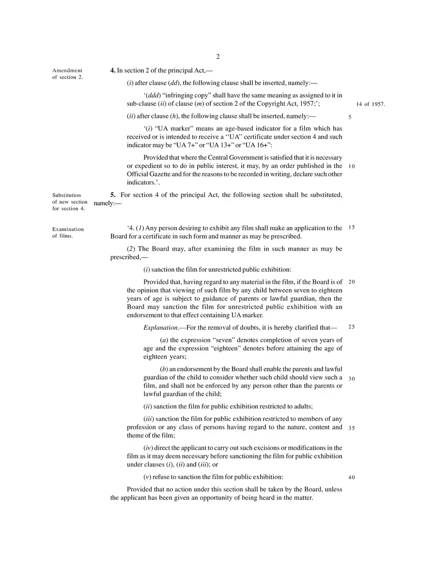 2nd Page of Cinematograph (Amendment) Bill 2023 PDF