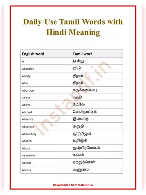 Daily Use Tamil Words with Hindi Meaning