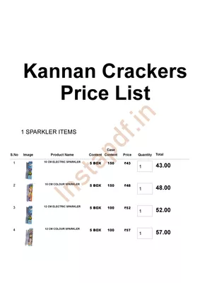 Kannan Crackers Price List 2024 PDF