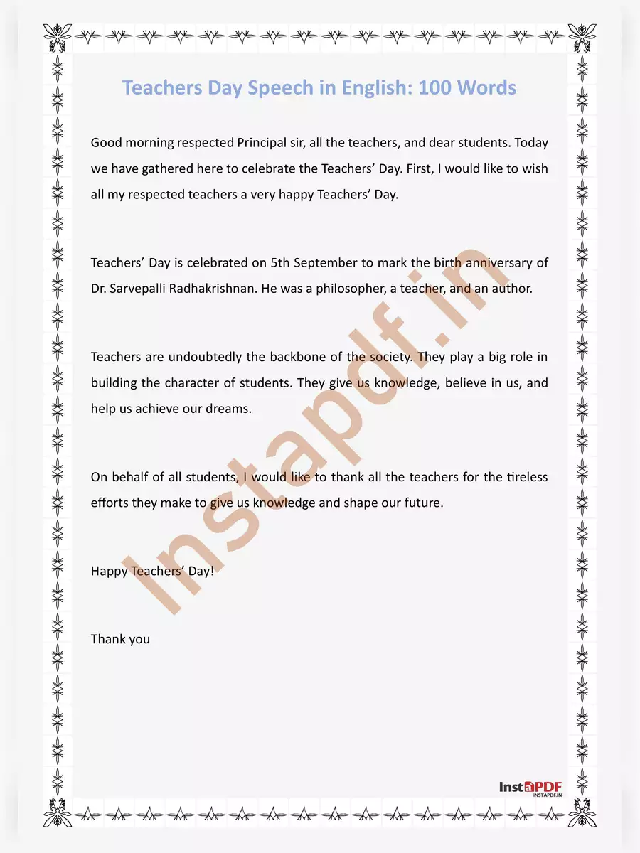 2nd Page of Teachers Day Speech In English PDF