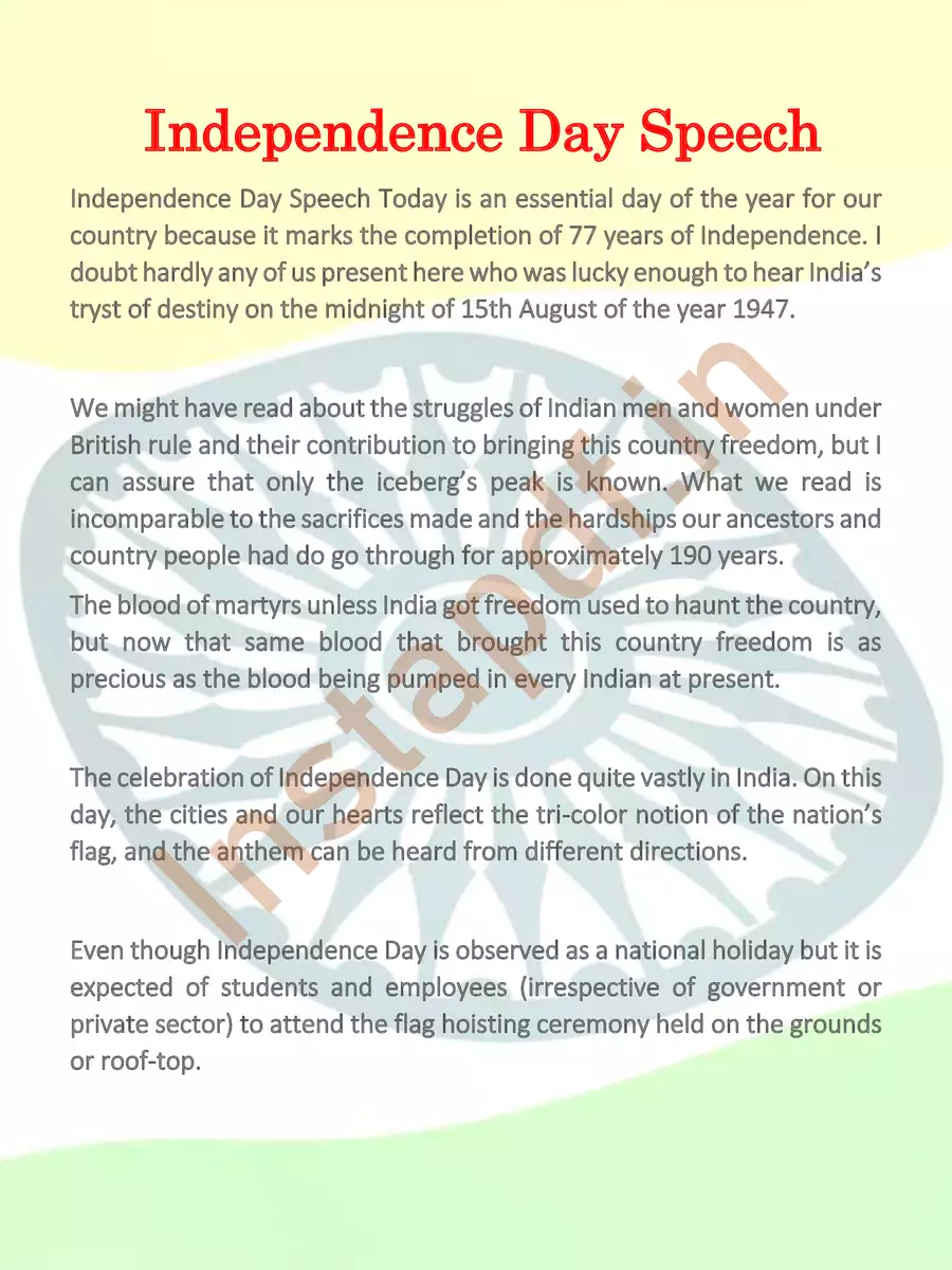 2nd Page of Independence Day Speech English 2024 PDF