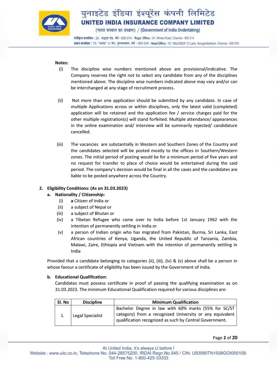 2nd Page of UIIC Recruitment 2023 Notification PDF