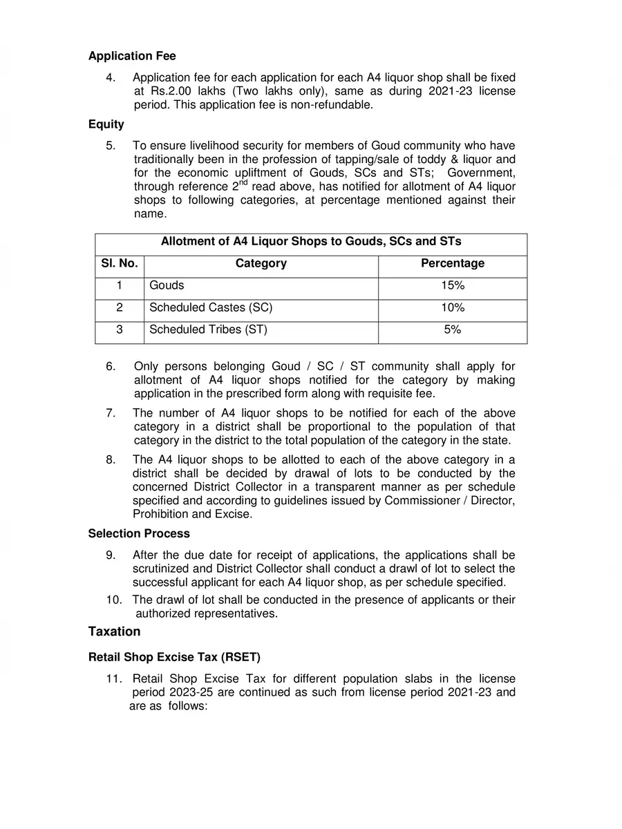 2nd Page of Wines Tenders in Telangana 2023 PDF