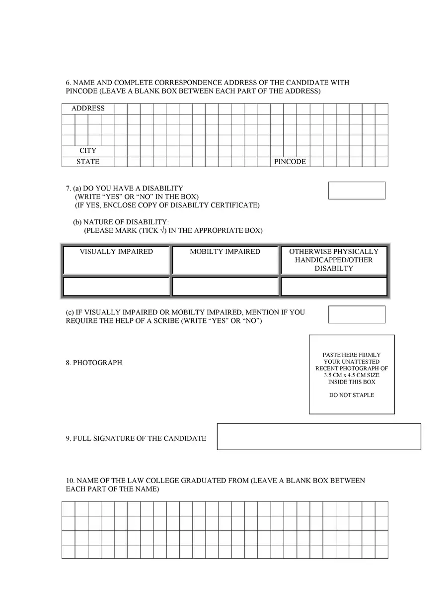 2nd Page of AIBE Exam Form PDF