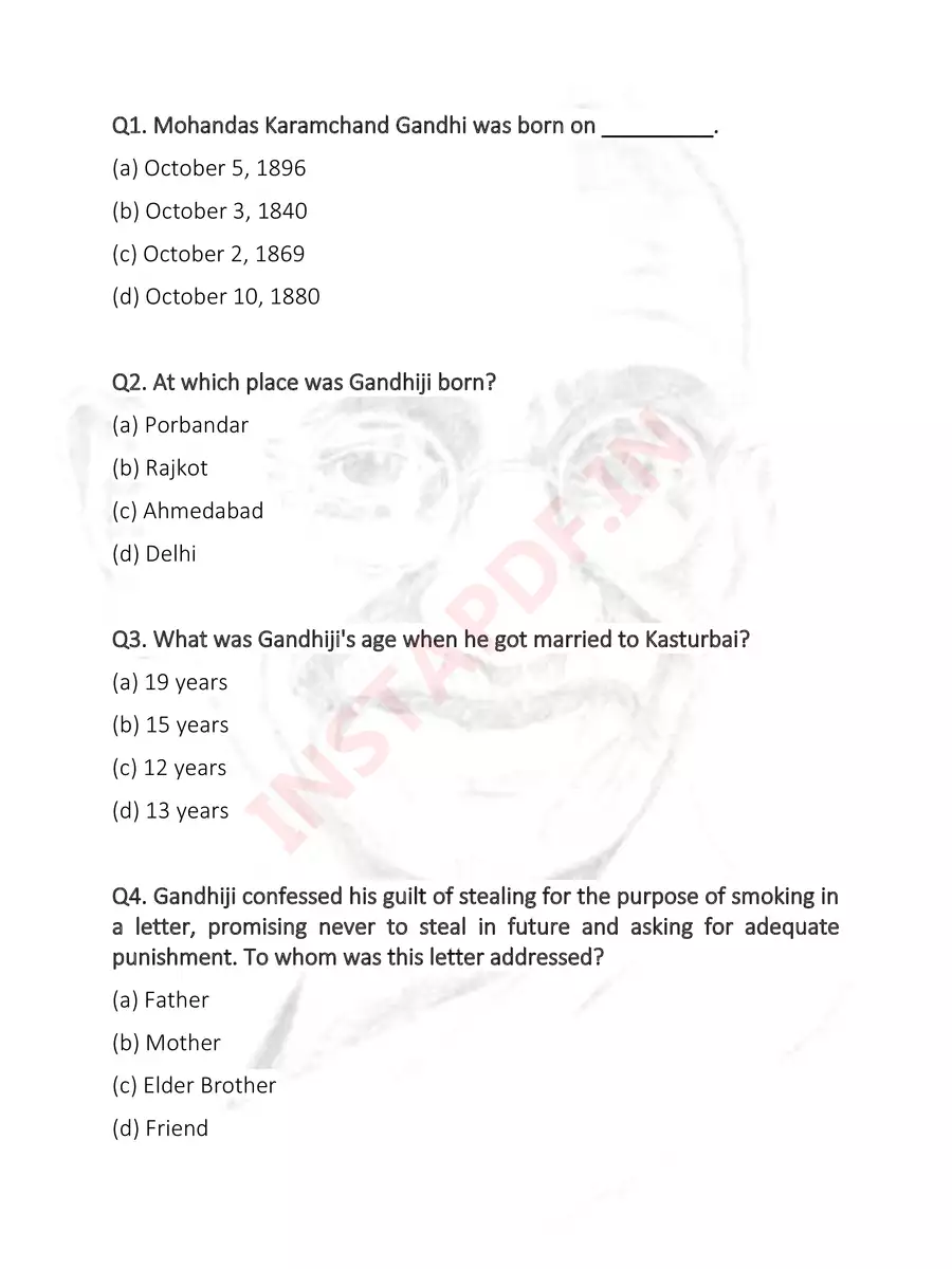 2nd Page of Gandhi Jayanti Quiz Questions and Answers PDF