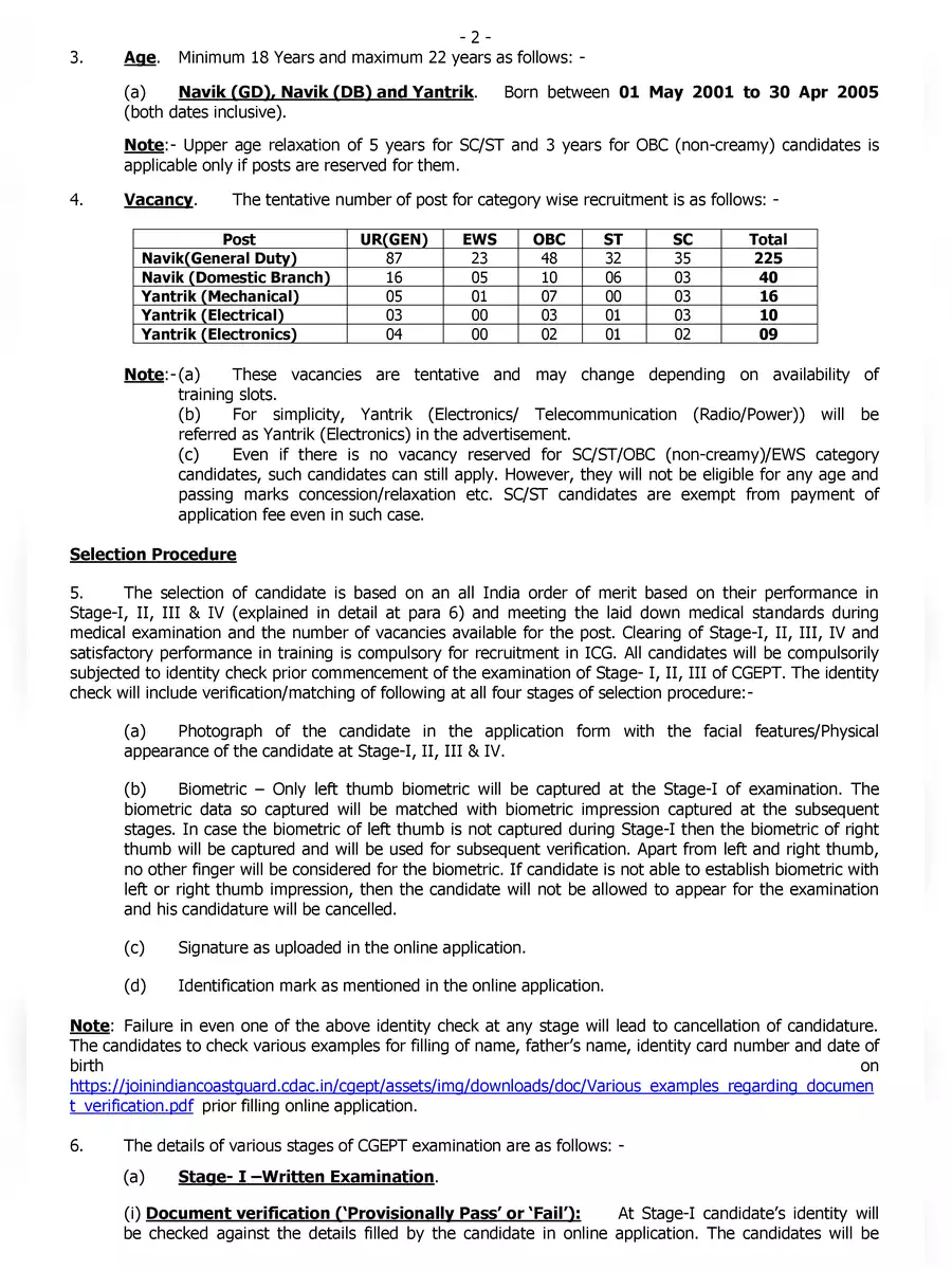 2nd Page of Indian Coast Guard Recruitment 2023 PDF