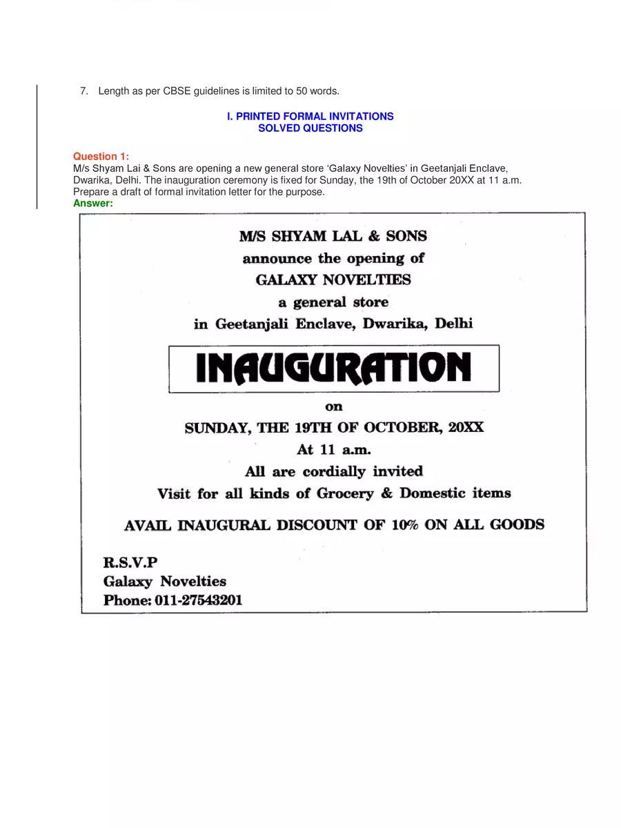 2nd Page of Invitation and Replies Class 12 CBSE Format PDF