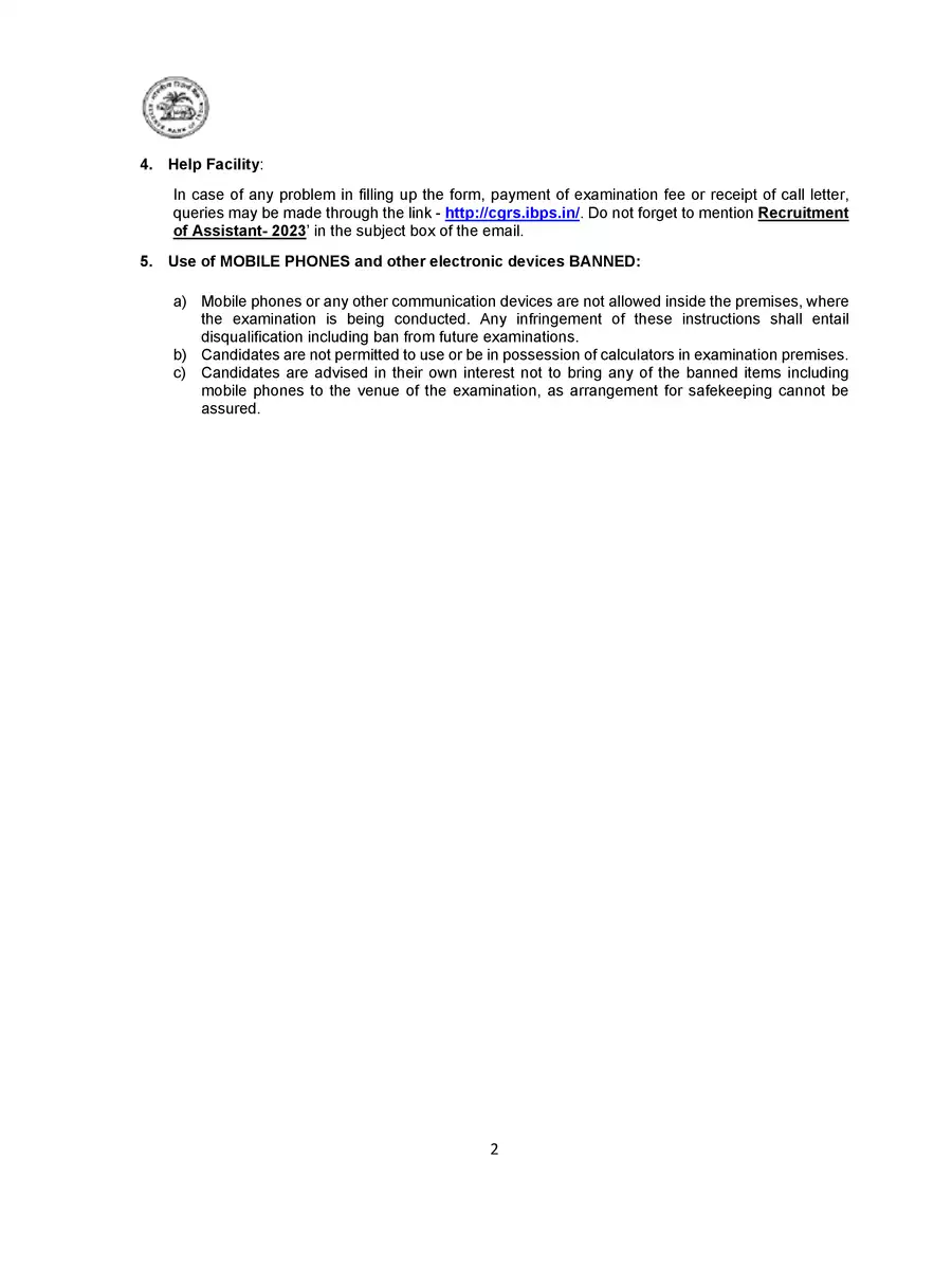 2nd Page of RBI Assistant Notification 2023 PDF