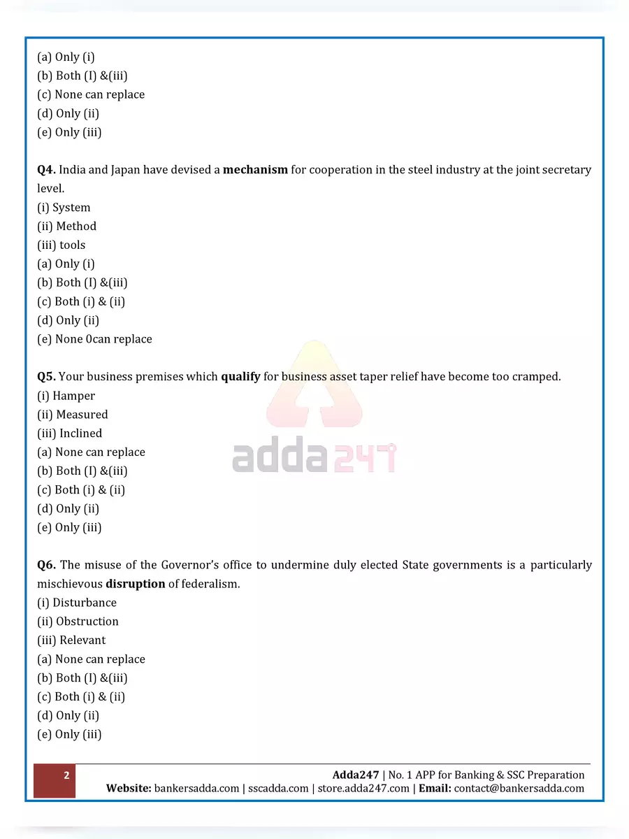 2nd Page of SBI Bank Exam Question Papers with Answer PDF
