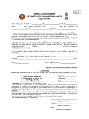 Form 22 ESIC (Funeral Expense Claim) PDF