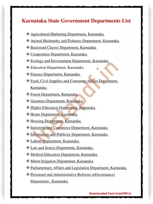 Karnataka State Government Departments List