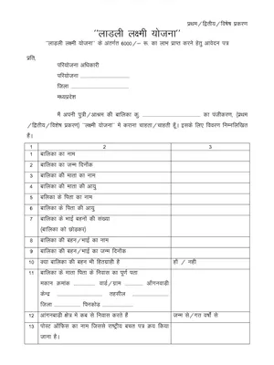 Ladli Laxmi Yojana Form 2024 – लाड़ली लक्ष्मी योजना फॉर्म PDF